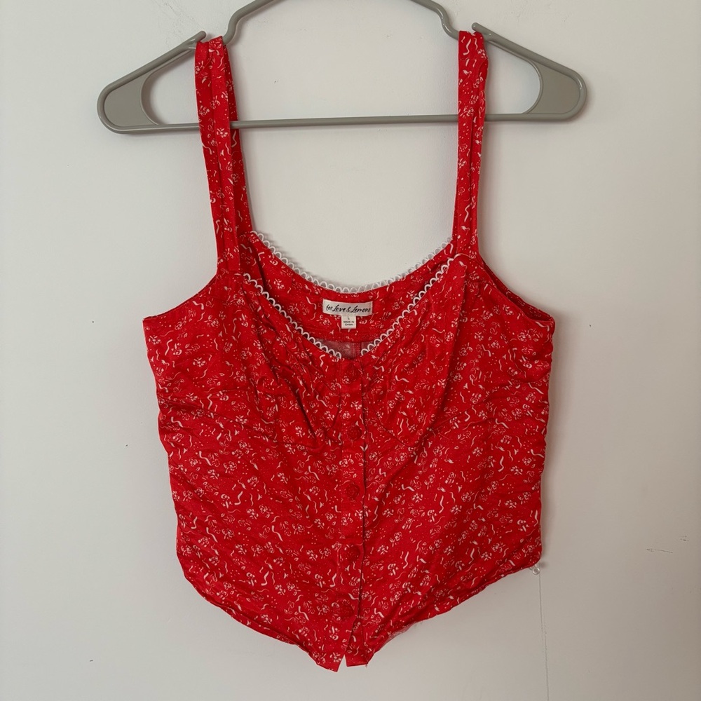 for love & lemons red and white floral button up corset tank top.❤️